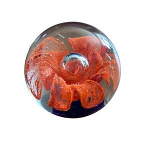 Vintage Paperweight Crystal Ball Flower Drop Glass Orb Globe
